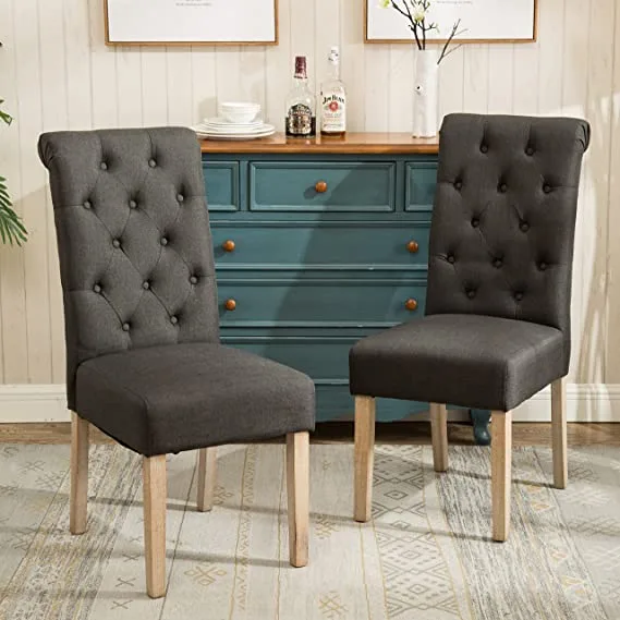 Solid Wood Tufted Dining Chairs Black Color