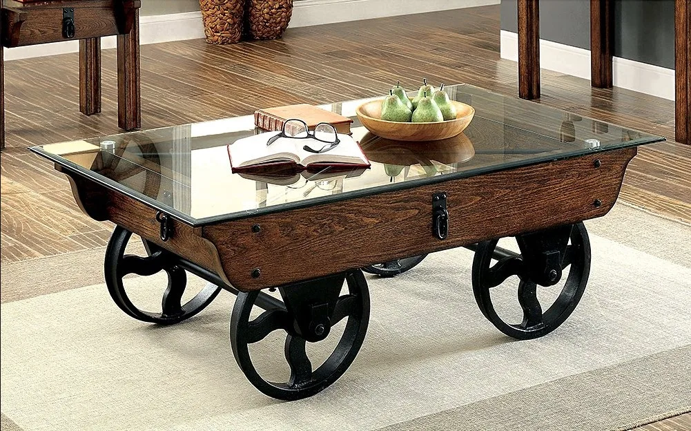 Wrought Iron Rustic Glass Top Coffee Table