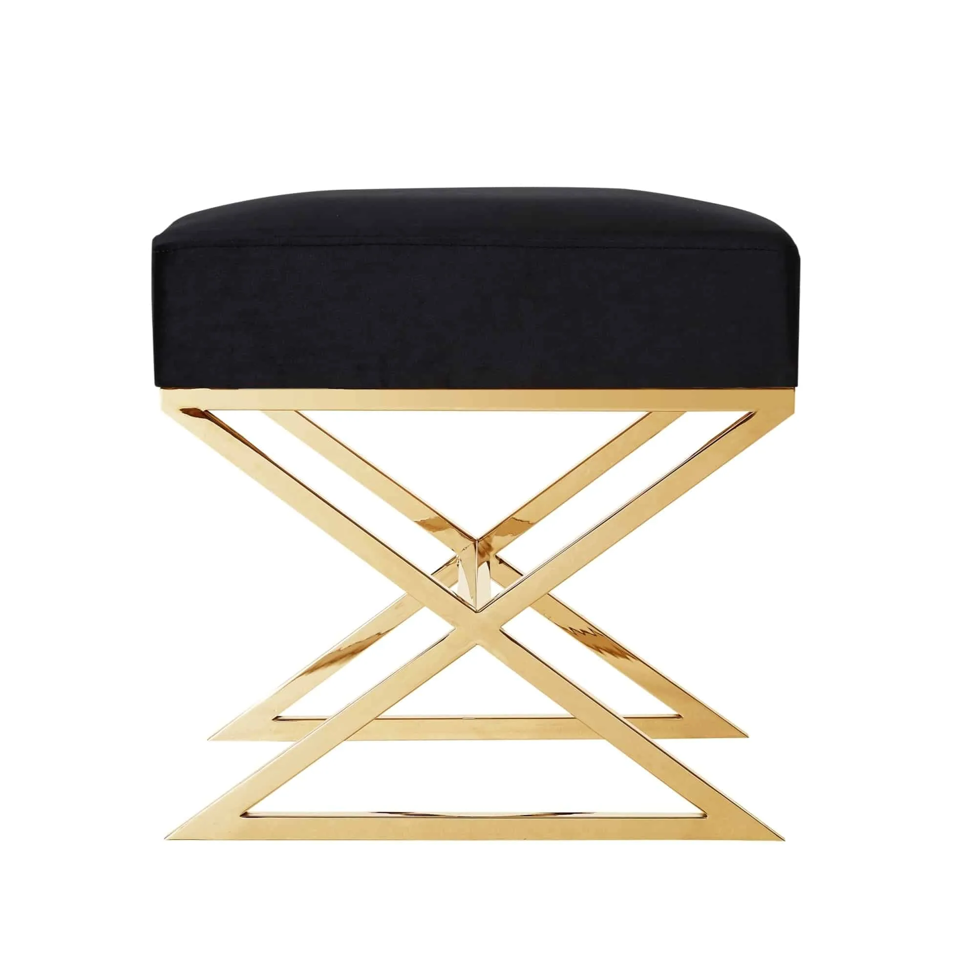Velvet X-Leg Gold Base Ottoman