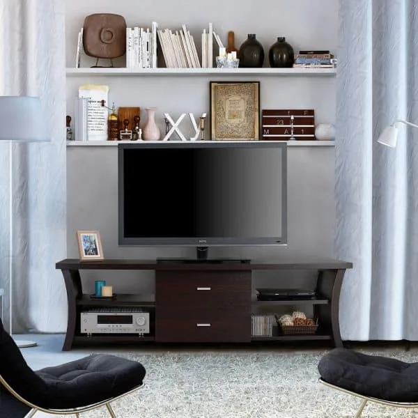 Modern 2-drawer TV Stand with Open Shelving