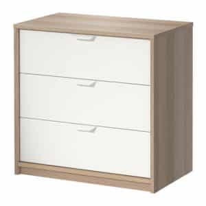 3-Drawer Chest, White Stained Oak Effect