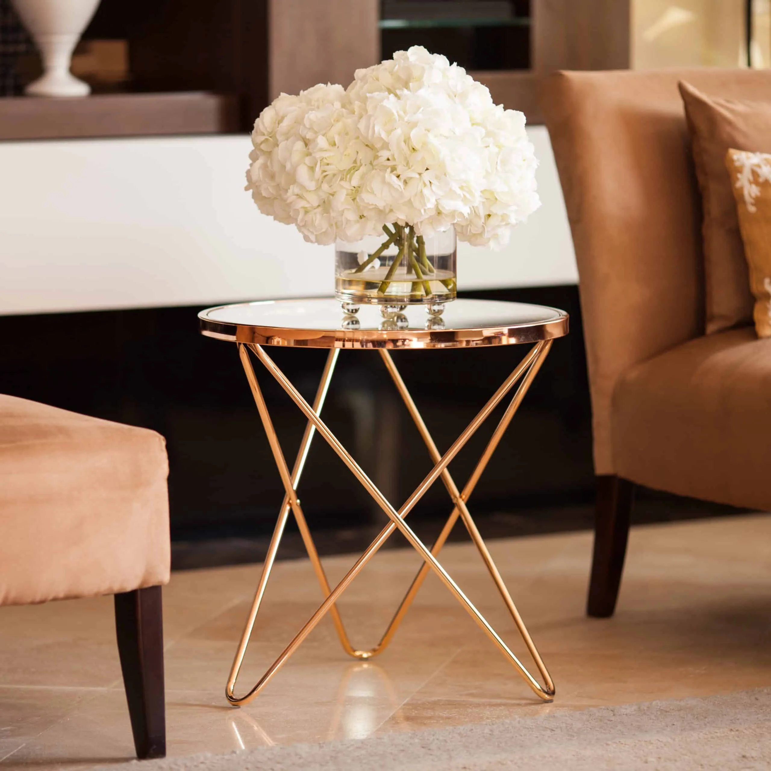 Rose Gold and Glass Top End Table