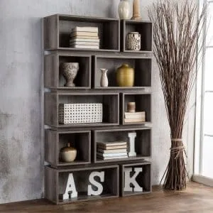 Grey 10-Shelf Open Bookcase