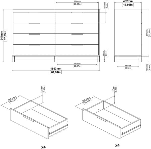 8 Drawer Double Dresser Dimension